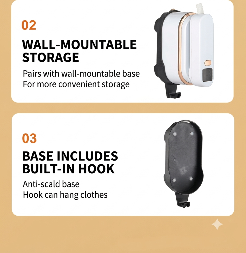 Steam iron  180° Rotating Handheld Steamer - 1200W Professional Fabric Iron